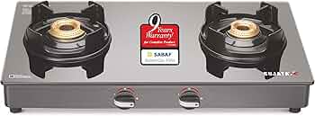 Sujata Gas Stove | 9 Years Warranty | Stove 2 Burner, 2 Burner Gas Stove Glass Top, SABAF, ISI Certified, Hob, LPG & PNG Compatible, Brass Burner (Del...