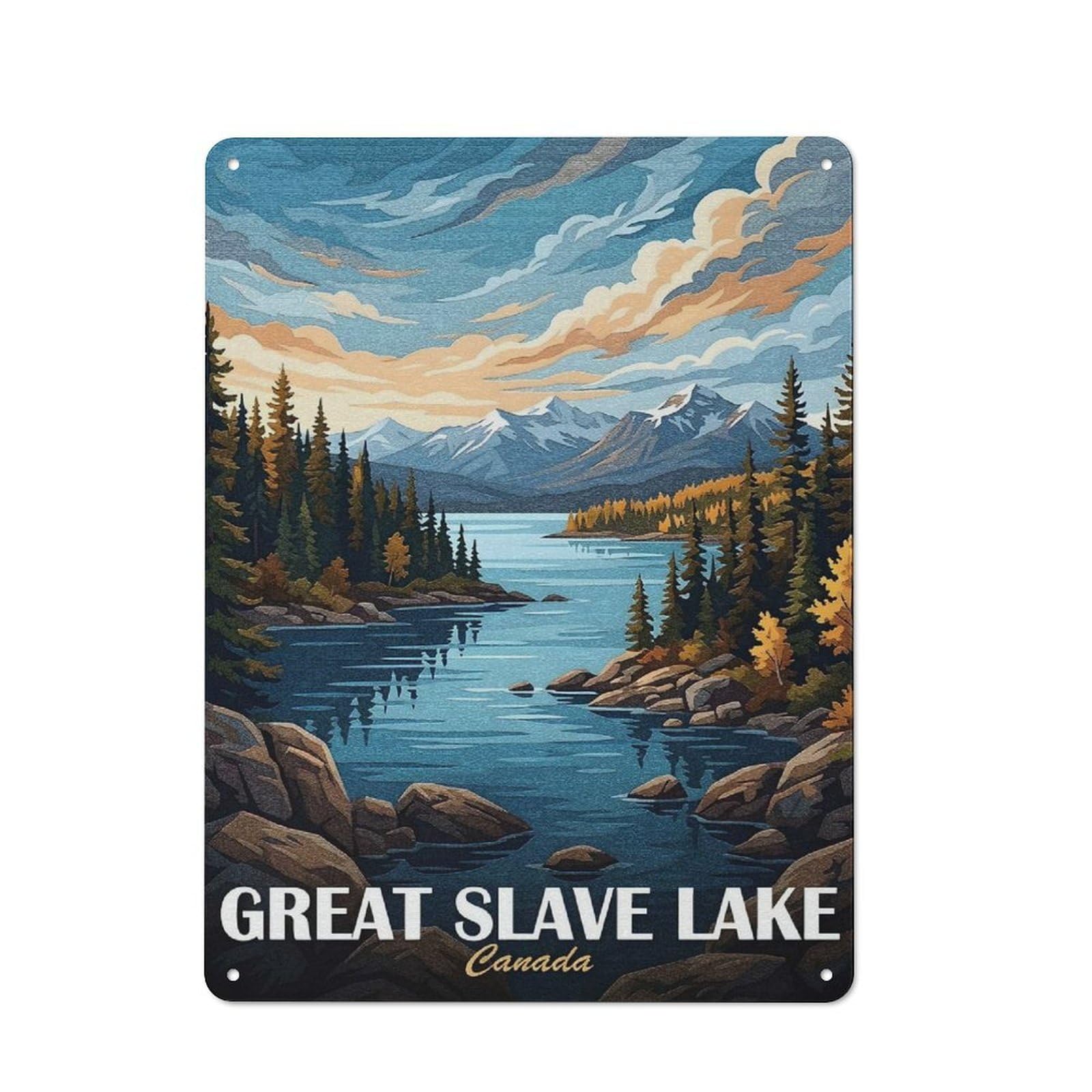 Junmoney Style-8 Great Slave Lake Canada Landscape Rustic Printed Metal Sign 40X30cm For Bar Or Restaurant, For Bar Decor Enthusiasts