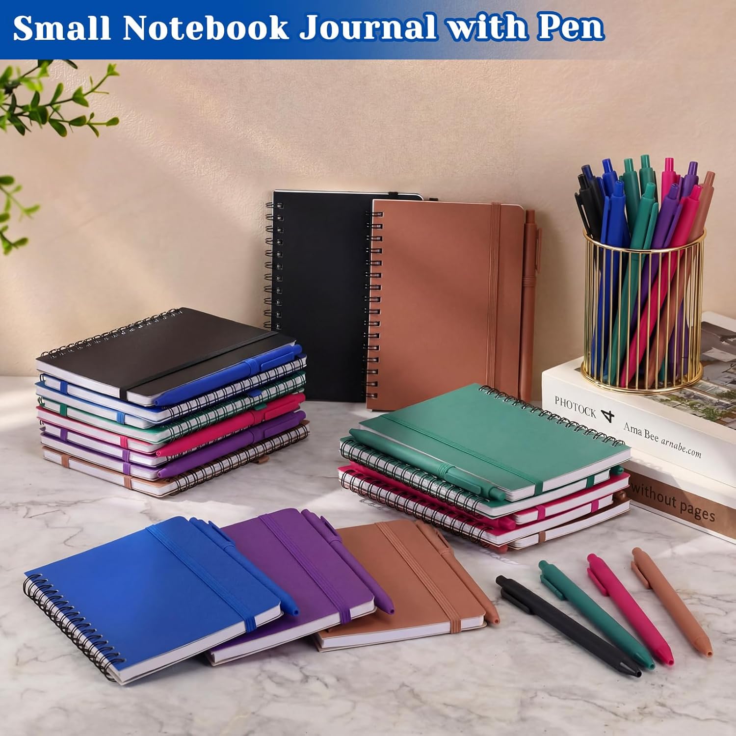 Fulmoon 30 Set Small Spiral Notebooks A6 with Pens Bulk, Multicolor 4" x 6" Pocket Notebooks Mini Lined Journals 50 Sheets for Back to School Supplies Students Rewards Office Gifts (Deep Tones)