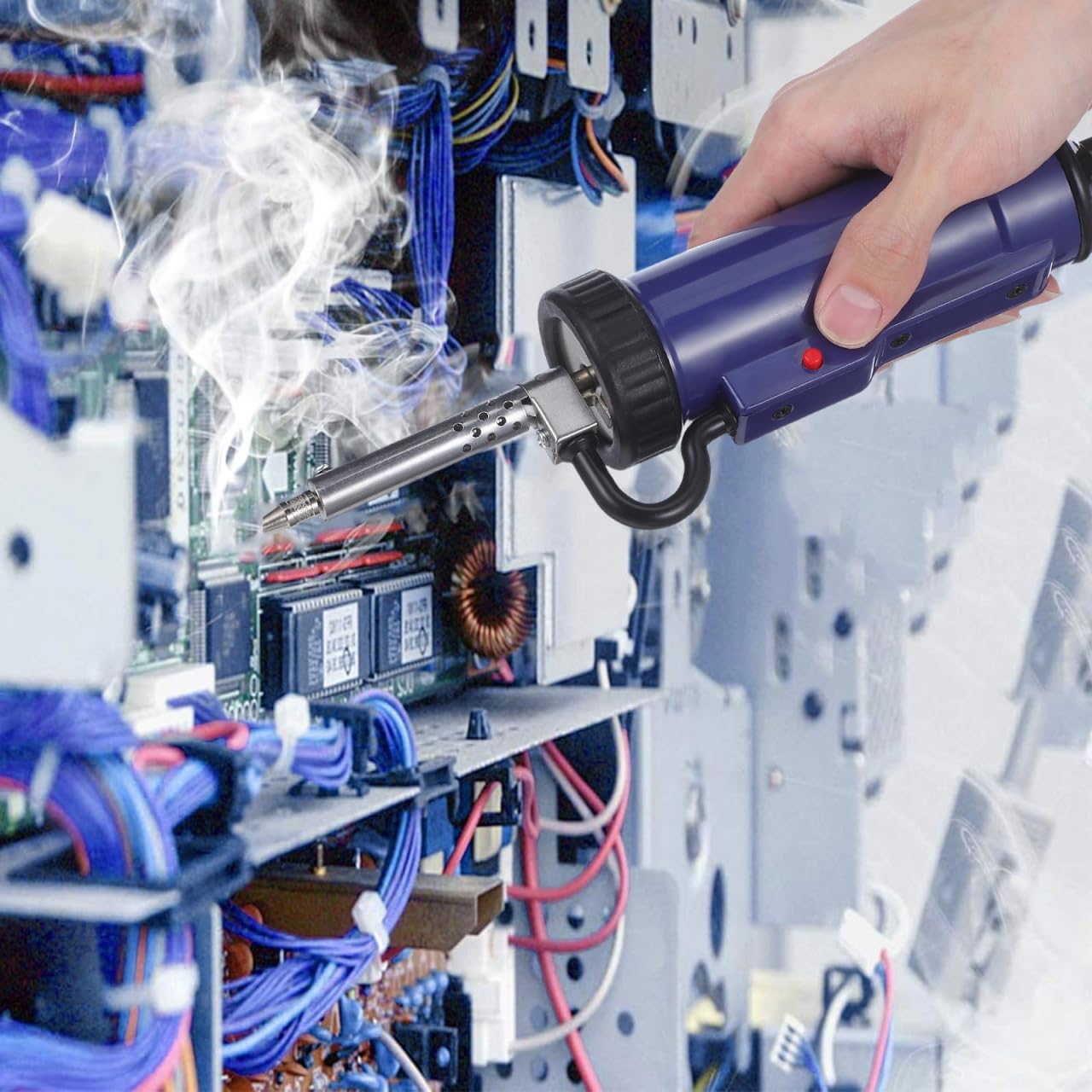 Hemobllo Elektrische Entlötpumpe Entlötkolben, 220V Lötsauger Vakuum Entlötpistole mit 3 Düsen & Reinigungsnadel, Automatische Einhand Lötpumpe für PCB Elektronik Reparatur (EU Plug)