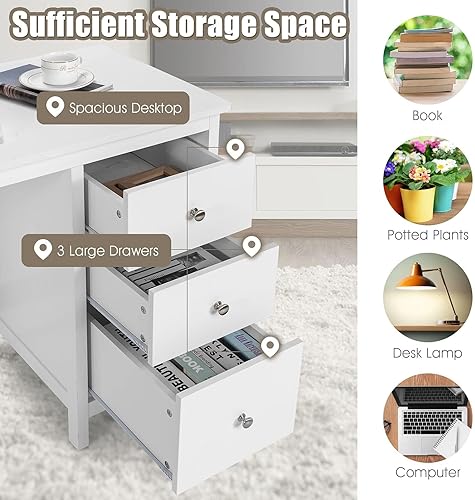 Miniatura 5 de GLOBALWAY Escritorio para computadora de 48 pulgadas, mesa de estudio de escritura moderna con 3 cajones, escritorio multifuncional para oficina en