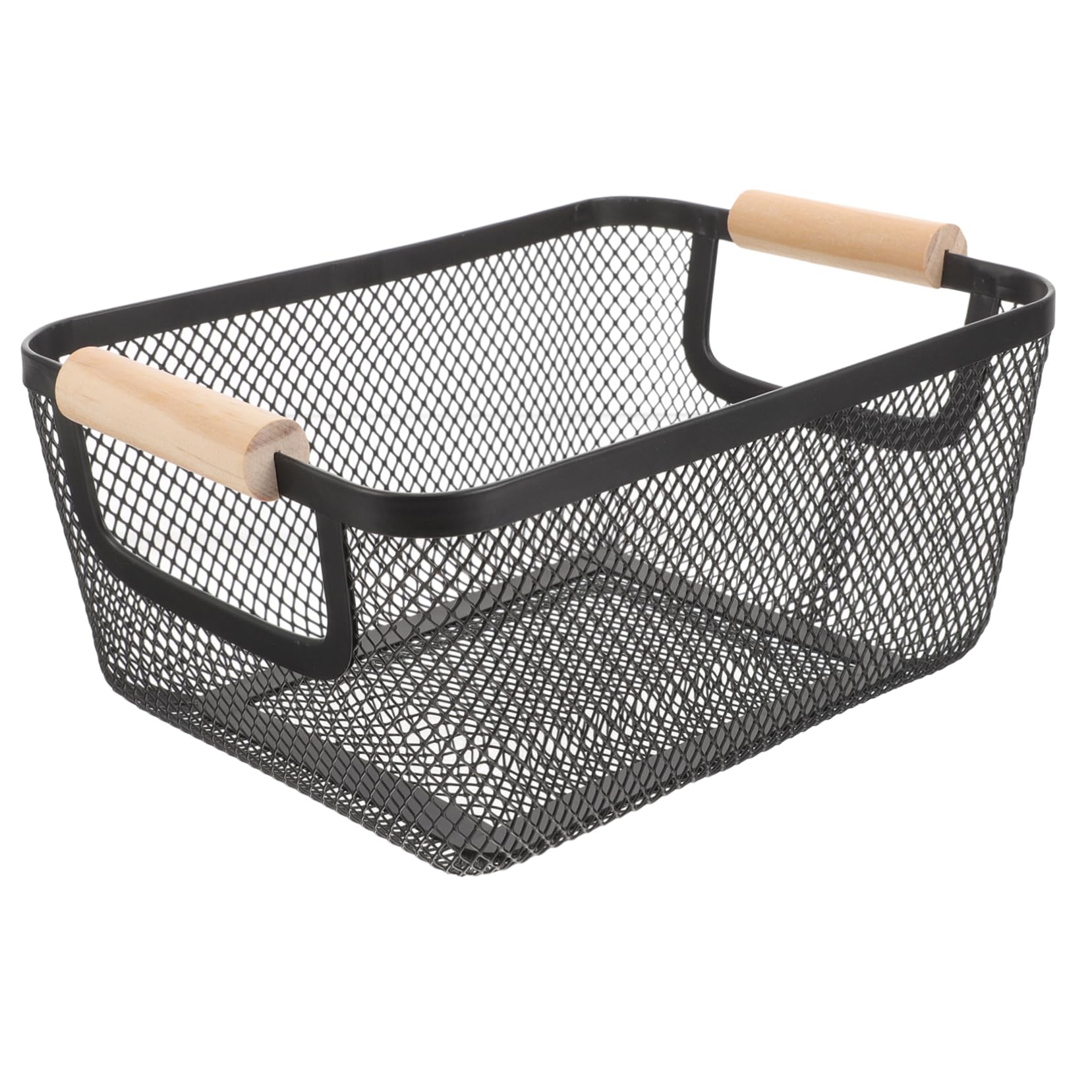 Ciieeo Wire Storage Bin With Handle - Indoor Plant Pot, Mesh Basket Organizer for Condiment Bottles - Black Metal Rectangle Hamper