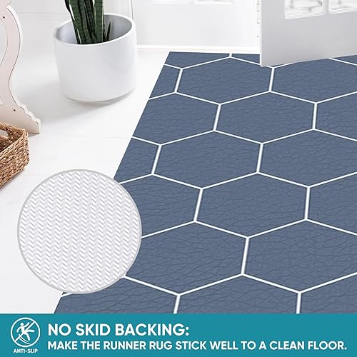 Miniatura 4 de JML Alfombra de cocina de 2 piezas, 17.3 x 28 + 17.3 x 47 pulgadas, antideslizante, cortable, de PVC, alfombra de área impermeable para piso,