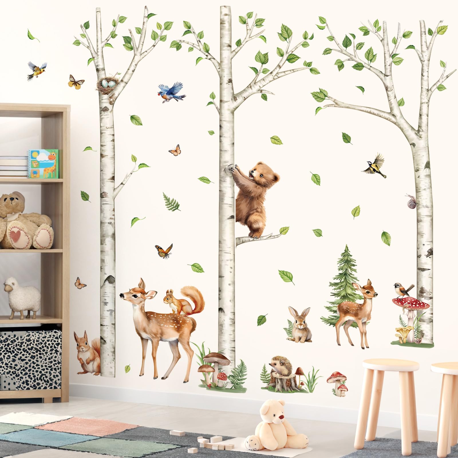 decalmile Pegatinas de Pared Árbol Grande Animales Bosque Vinilos Decorativos Ciervo Oso Zorro Adhesivos Pared Habitación Bebés Salón Guardería