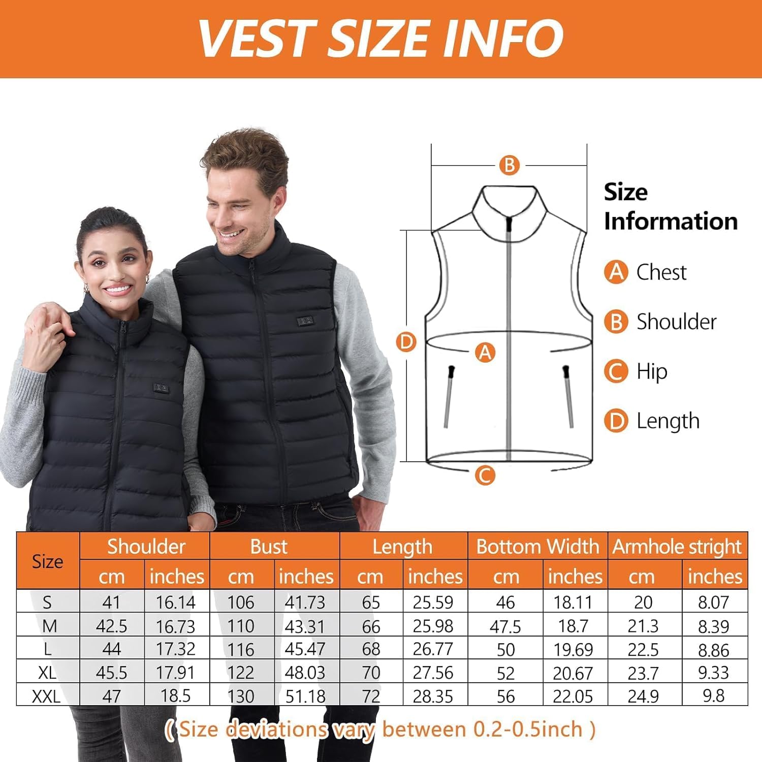 Unzipp Verwarmd vest voor heren en dames, verwarmd vest met 10.000 mAh accu, 3 temperatuurniveaus, wasbaar voor warmte in de winter, outdoor- activiteiten, Zwart, M