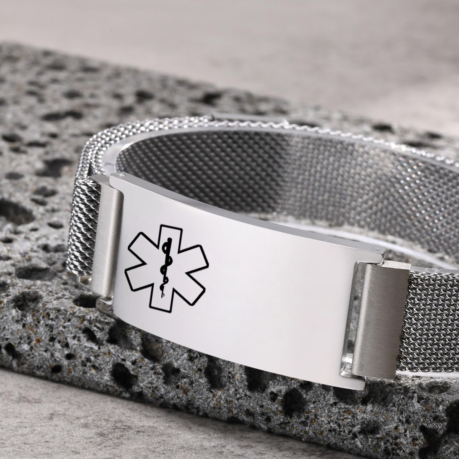 Bracelet d'urgence Alerte Médicale Personnalisé - SOS Bracelet de Sécurité Idenfication Maladie Contact Urgent Gravé, Bracelet Acier Inoxydable Manchette Réglable pour Femme Homme