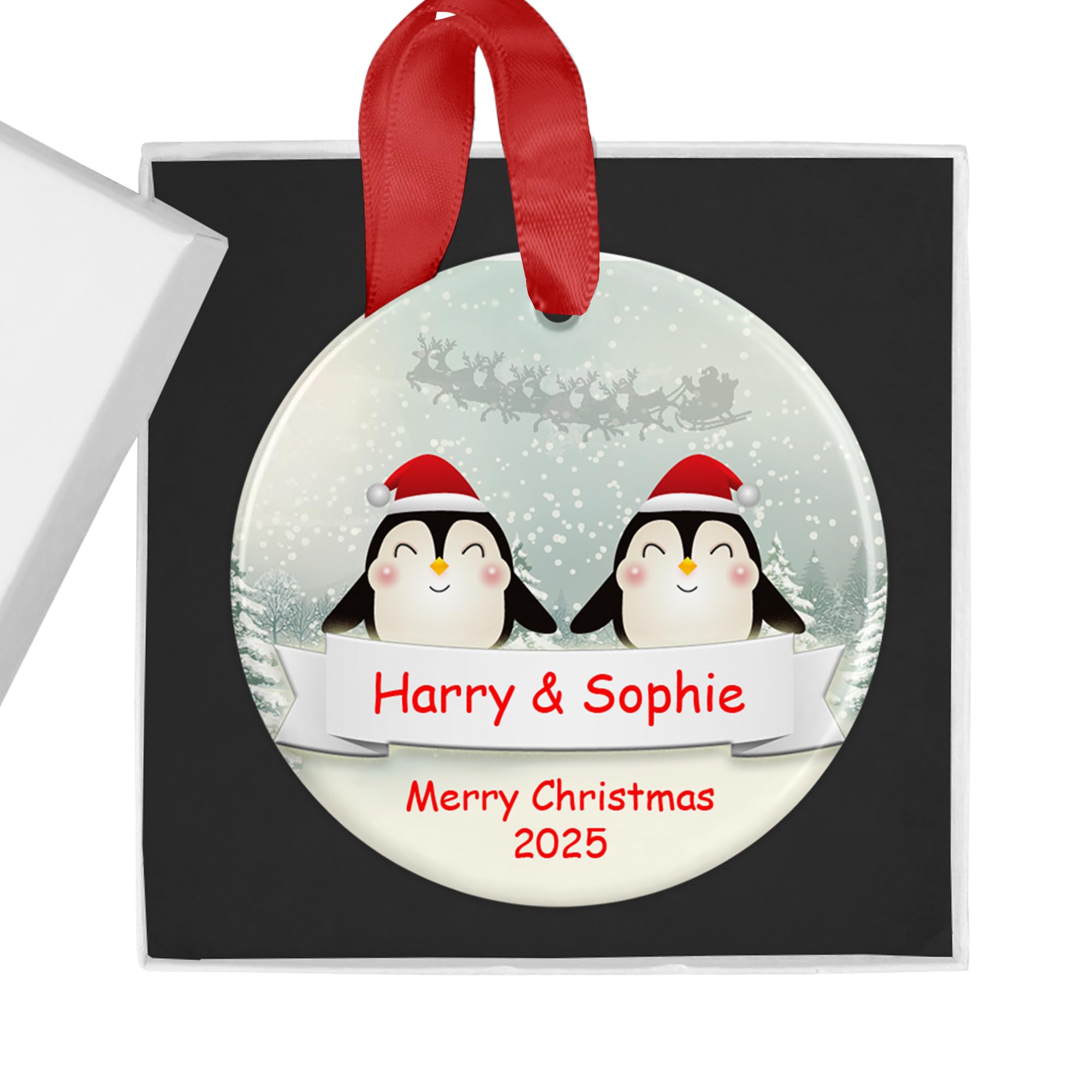 Generic Couples Personalised Christmas Ornament, Custom Penguin Xmas Bauble, Gift for Her, Him, First Christmas Together, Couple Holiday Decor, Gift Box Included