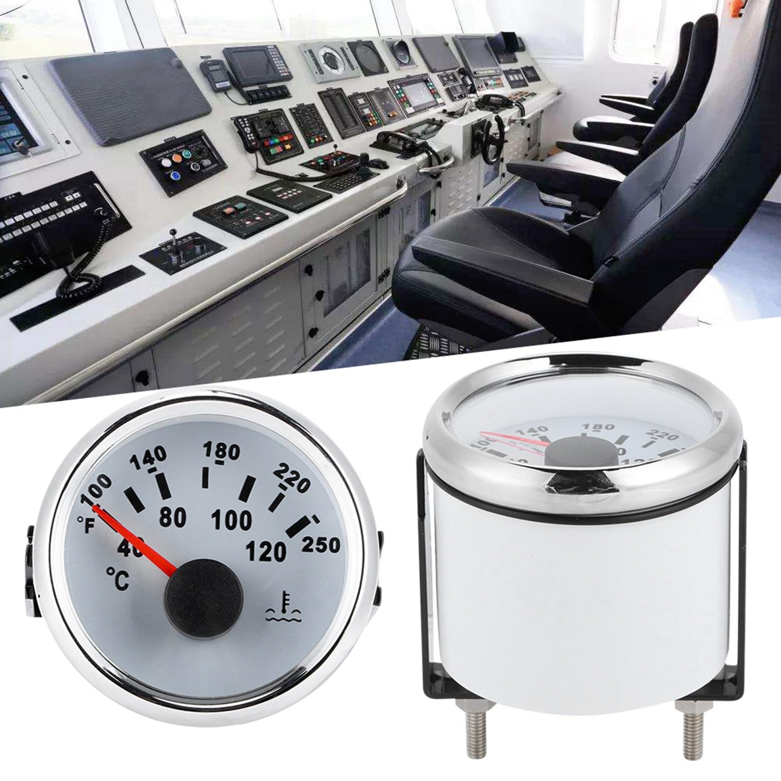 Jauge de température d'eau universelle pour moteur marin de 52 mm de 40 à 120 ℃, compteur de température pour bateau, camping-car, véhicules marins, précis et facile à installer, #612, White Dial