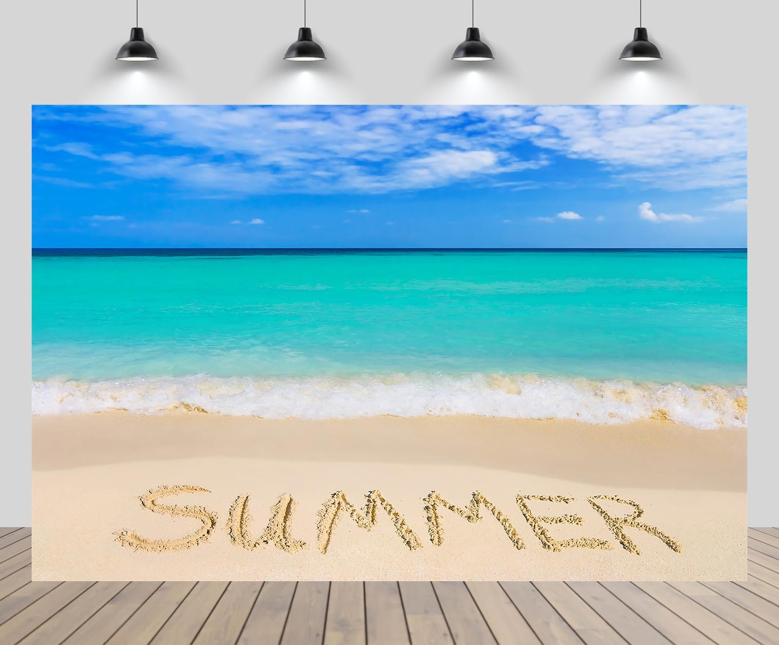 7x5ft Summer Beach Backdrop Sea Wave Seaside Sand Blue Ocean Blue Sky Landscape Background Summer Holiday Luau Aloha Hawaii Party Decor Kids Adults Portrait Photoshoot Props Wallpaper