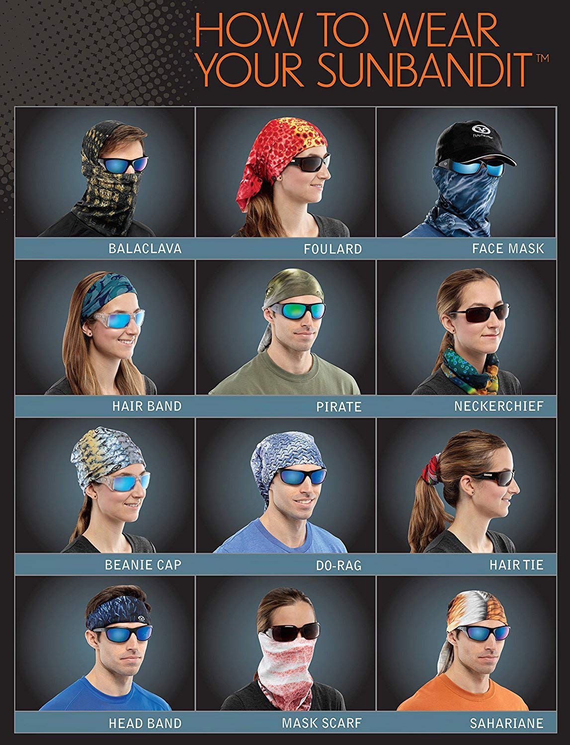 Flying Fisherman SunBandit Multifunktionale Kopfbedeckung Bandana, UV Schutz Gesichtsmaske und Halstuch, 12 Tragevarianten Backcountry