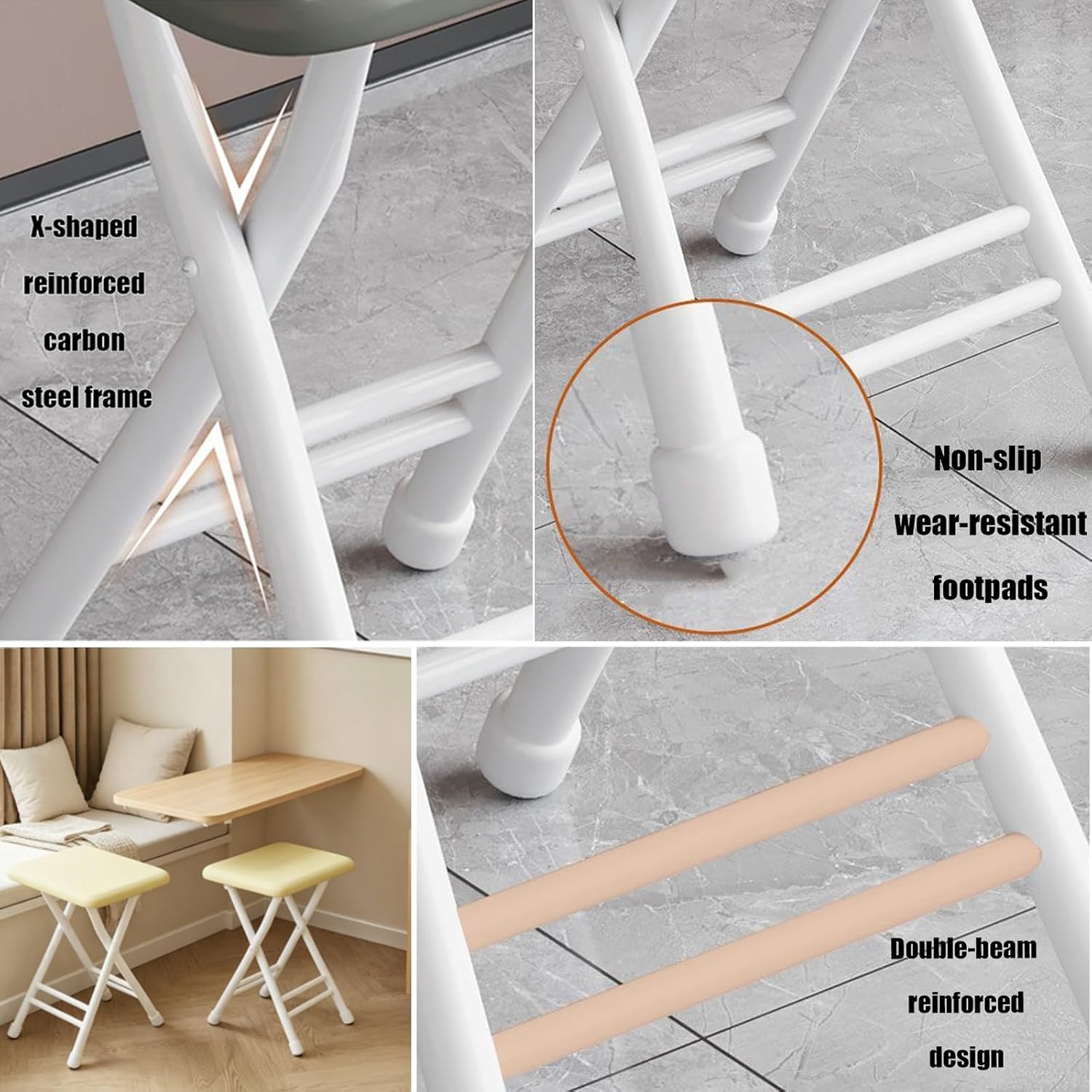 Folding Stools, Lawn Chairs, Modern Dining Chair, Strong Load-Bearing Capacity, for Living Room Dinning Room Bedroom Reading Room Waiting Room(Black,Black Frame)