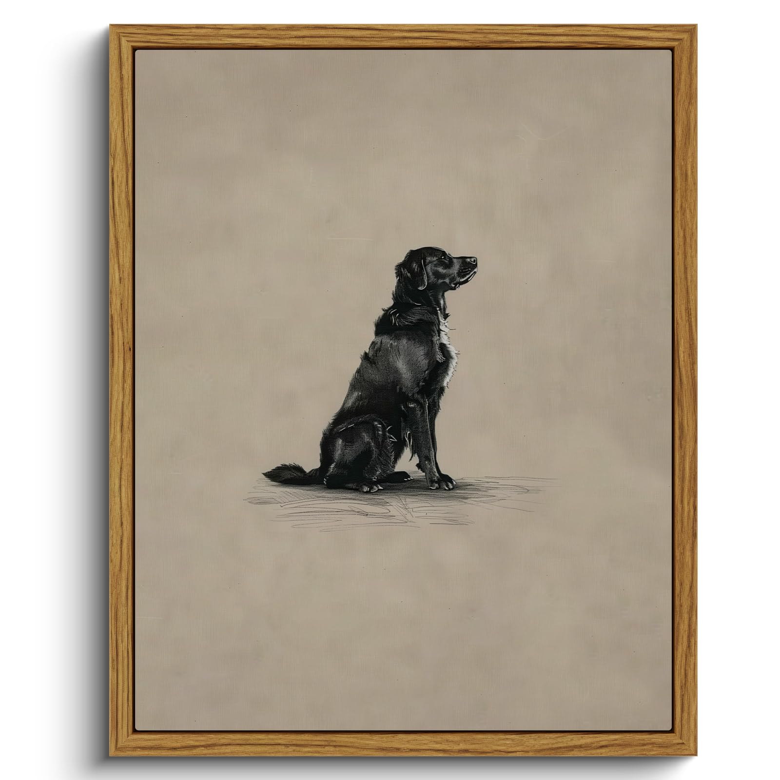 VIYYIEA Vintage Framed Black Dog Wall Art, Bedroom Living Room Minimalist Animal Art Decor, Antique Dog Canvas Print Paintings, Home Farmhouse Retro Still Life Decor, 12x16 Inch — view 12
