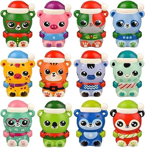 Juego de 24 mini juguetes blandos con temática de animales de invierno - cerdo, oso, cebra, bola de estrés de espuma viscoelástica - Navidad de