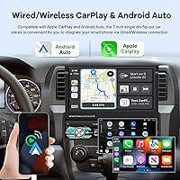 Vista 2 de Estéreo de coche con pantalla abatible Single Din con Carplay inalámbrico y Android Auto, pantalla táctil de 7 pulgadas, 1 Din, compatible