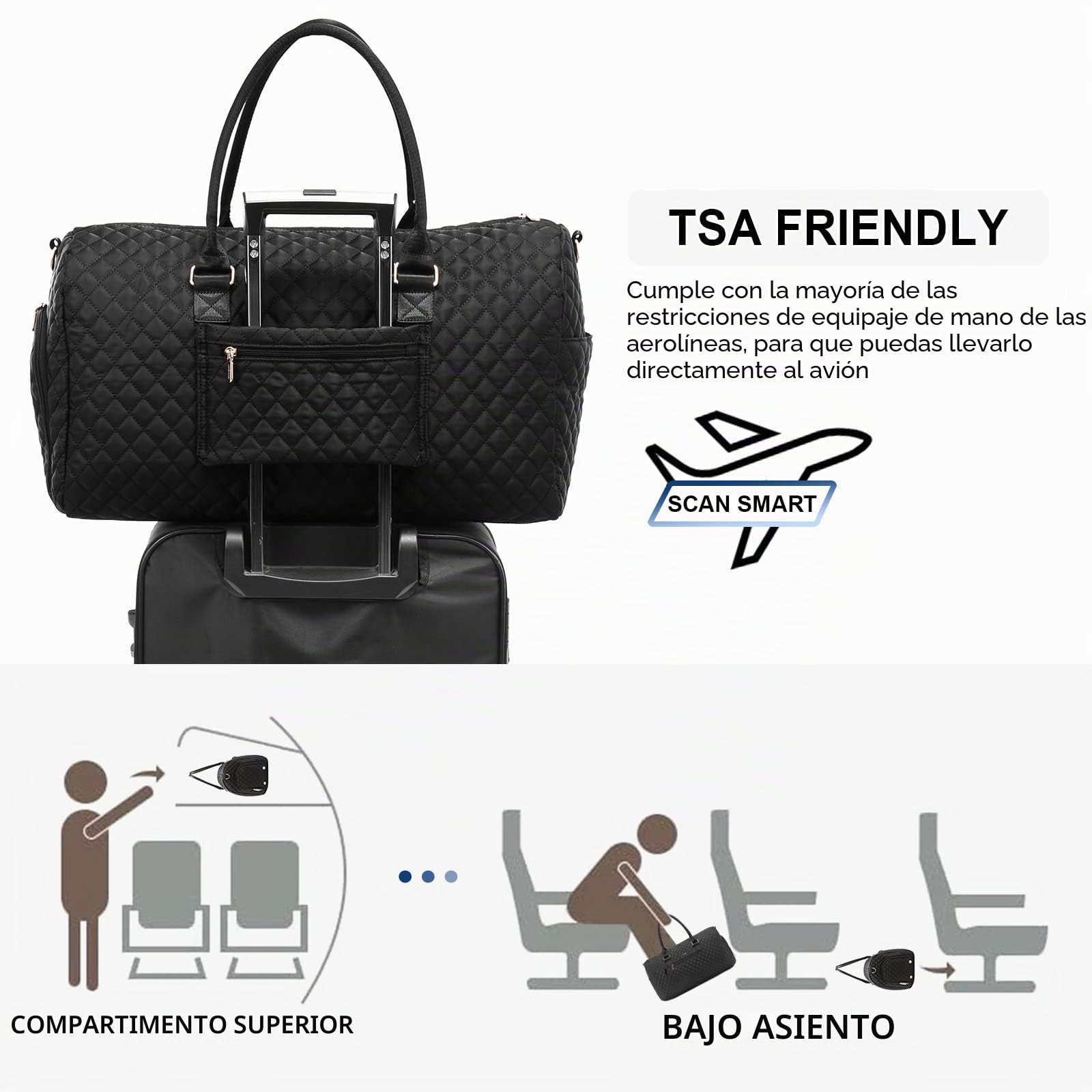 LOVEVOOK Gran bolsa de Viaje Mujer, Macuto de Deporte con Compartimento para Calzado, Travel Bag Fin de Semana, Impermeable Bolso Maternidad, Maleta Bebe Hospital, Garment Duffel Bag Negro