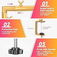 Vista 6 de Soporte de Barra Sobre la Mesa con Abrazaderas Ajustable 47"-98" de Longitud 30"-43" de Altura Soporte de Arco de Mesa Dorado Colgante