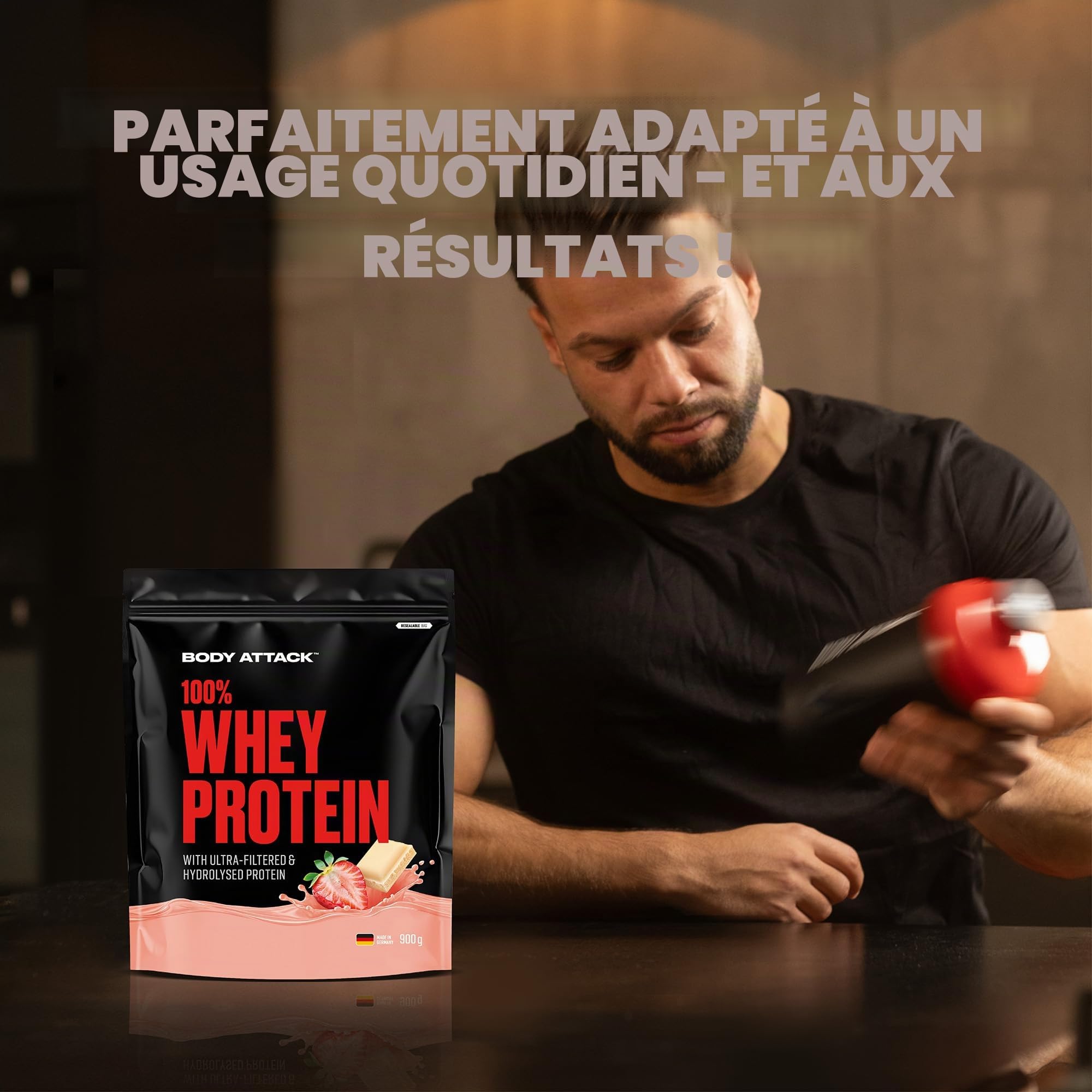 Body Attack 100% whey protéine, protéines musculation - protein powder crémeuse avec hydrolysat et BCAA, prise de masse et régimes, pour athlètes et sportifs-Fabriqué en Allemagne-900g Cookies n Cream
