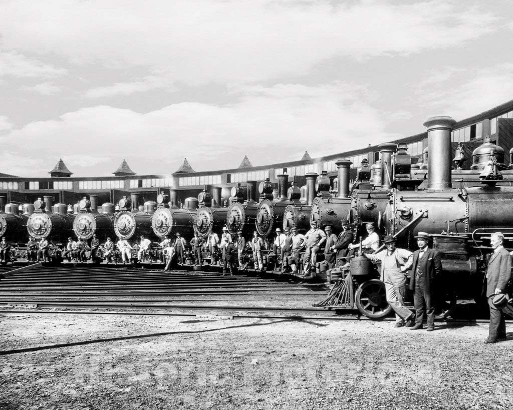 Restored Black & White Photo - Historic Buffalo, New York - The Lackawanna Roundhouse, c1908-30in x 24in