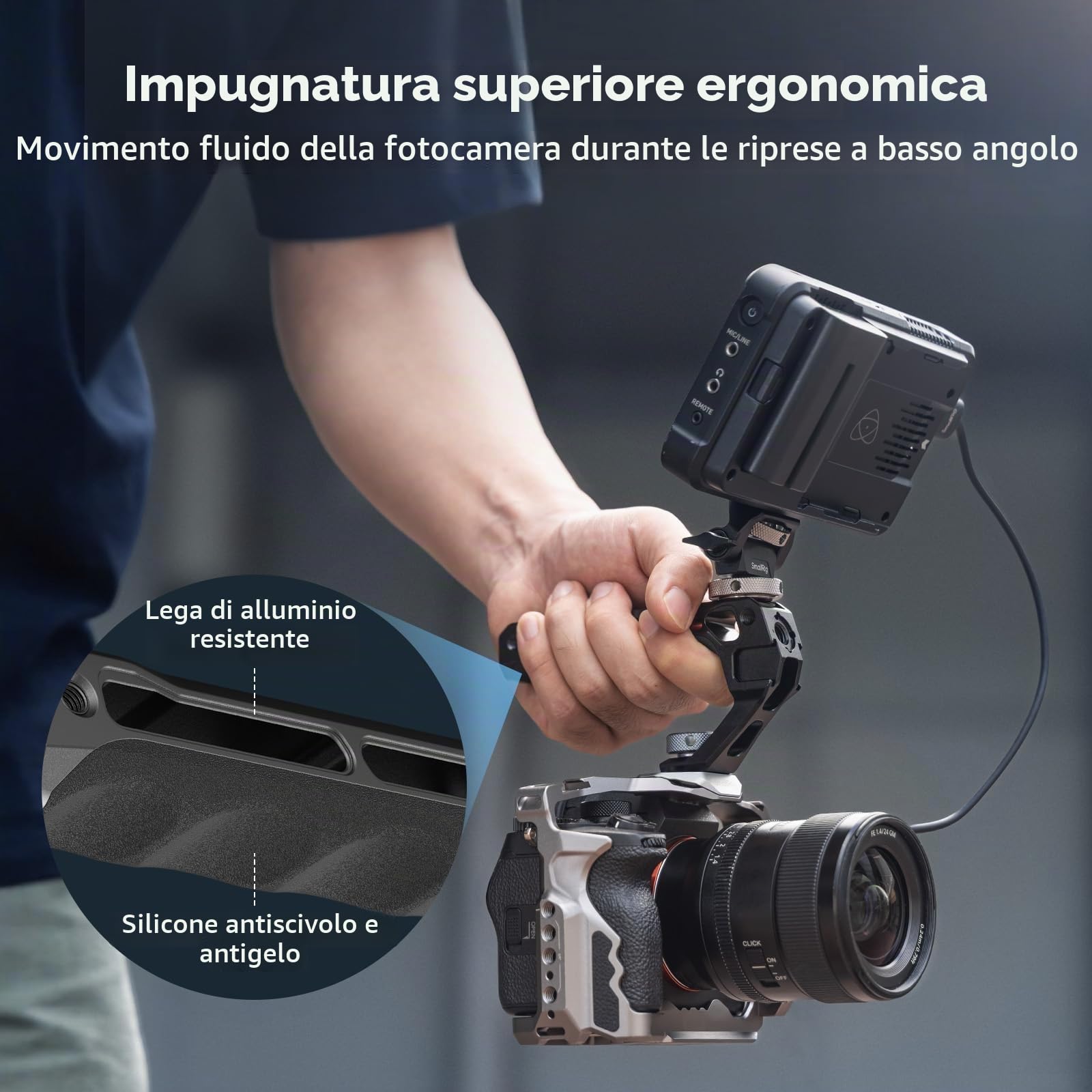 SMALLRIG Top Handle with Monitor Mount Kit, with 3/8"-16 Locating Holes for ARRI, 5 Built-in Cold Shoe, 360° Swivel and 180° Tilt Adjustable Monitor Holder with Thumbscrew, Anti-Twist Design - 5322