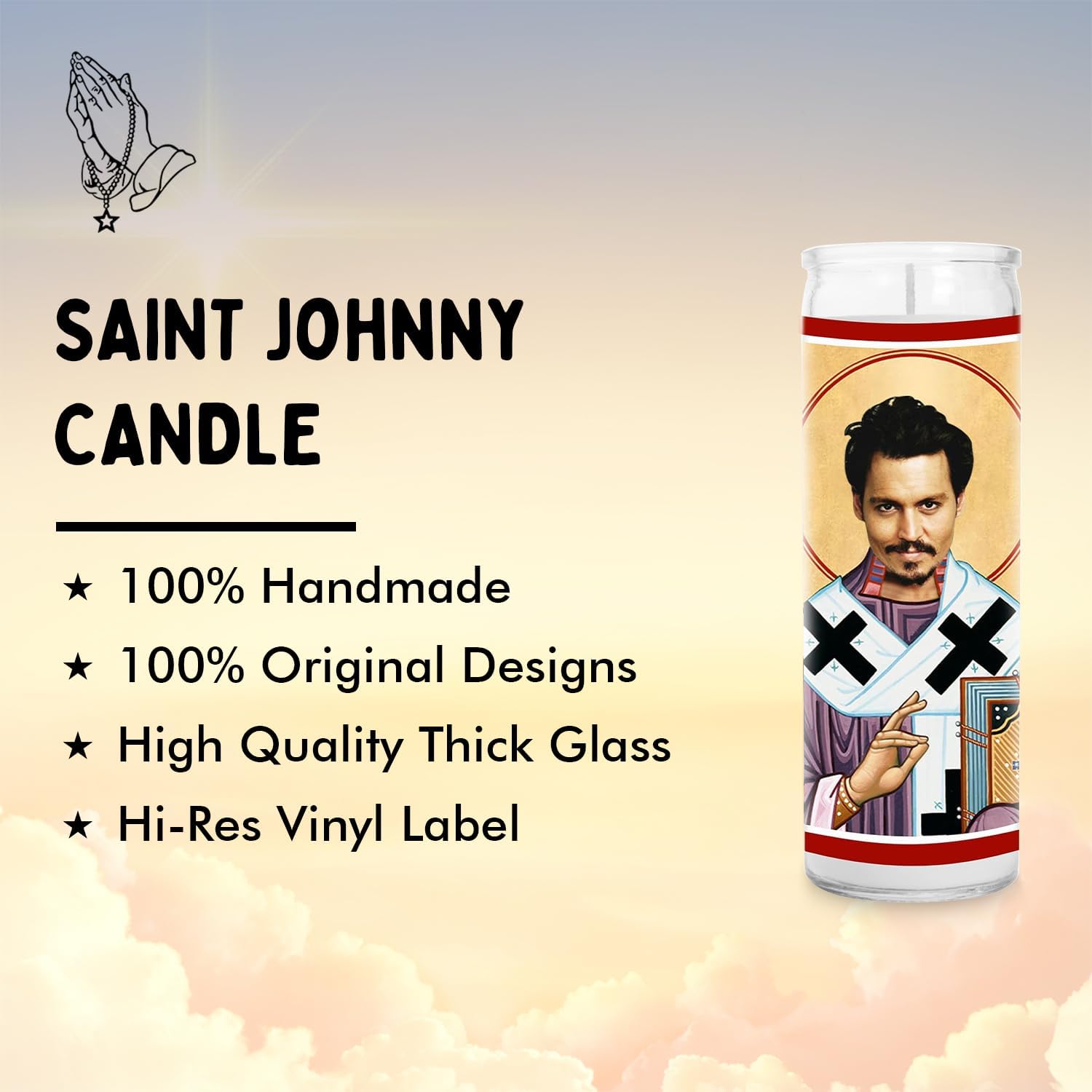 Johnny Celebrity Glass Jar Candle – Unscented Handmade Soy Wax Votive Candle – Unique Gift for Movie Lovers – Home Decor Collectible for Living Room & Office – 8 Inch