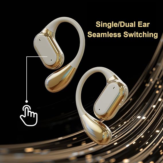 Yunseity Open Ear Headphones, Q17 Wireless Bluetooth Over Ear Earbuds with Flexible Ear Hooks, 60 Hour Playtime, HiFi Audio & ENC Noise Cancellation, for Cycling Running Workout (Gold)