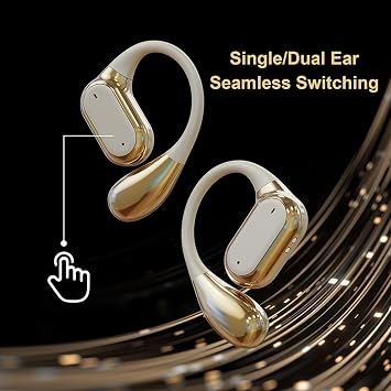 Yunseity Open Ear Headphones, Q17 Wireless Bluetooth Over Ear Earbuds with Flexible Ear Hooks, 60 Hour Playtime, HiFi Audio & ENC Noise Cancellation, for Cycling Running Workout (Gold)