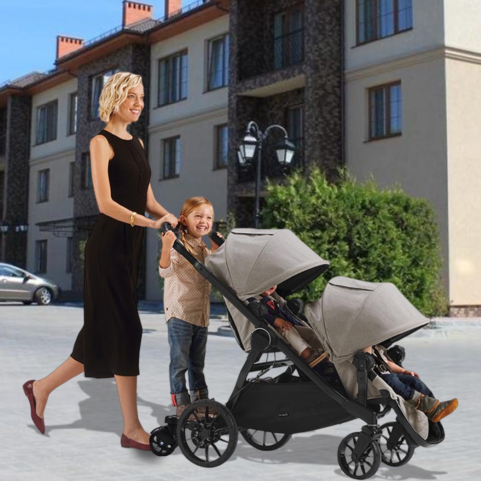 Planche Poussette Universelle, Marche Pied Poussette Universelle avec Siège, Planches À roulettes pour Bébé, pour Enfants de 2 à 6 Ans (25KG), avec Sac de Rangement
