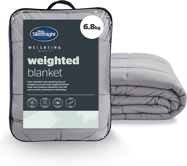 Silentnight Weighted Blanket - Anxiety Relief Therapy Insomnia Stress Relief Blanket for Adults - Sensory Heavy Quilted Wellbeing Blankets, 6.8kg (150cm x 200cm) (Adult), Grey