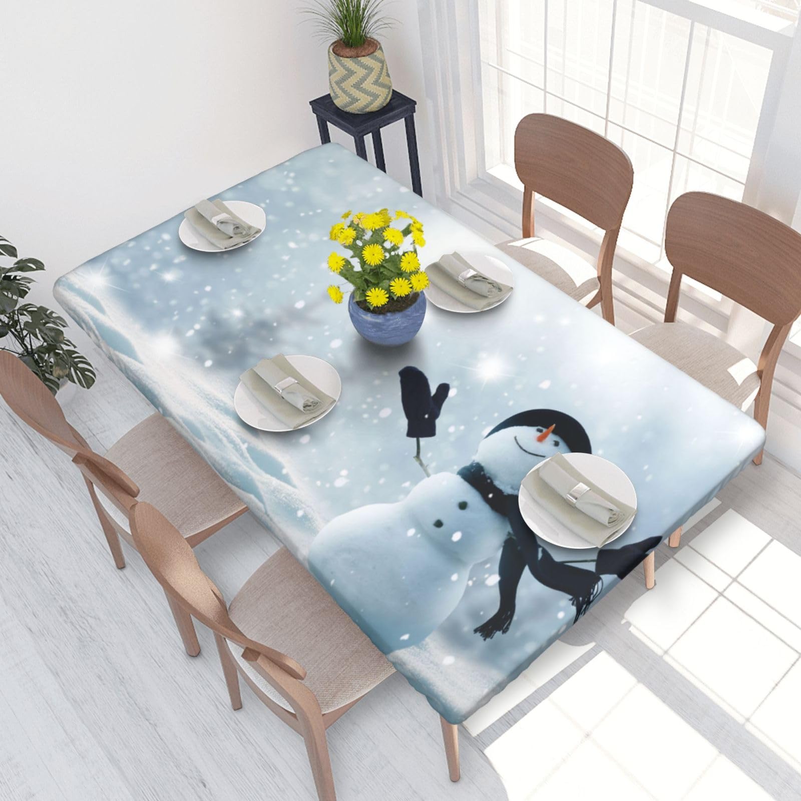 BNVSADC Christmas Happy Snowman Printed 4FT Tablecloth 122x76 CM Polyester Kitchen Water Resistant Table Cloth Dining Table Decoration Table Covers