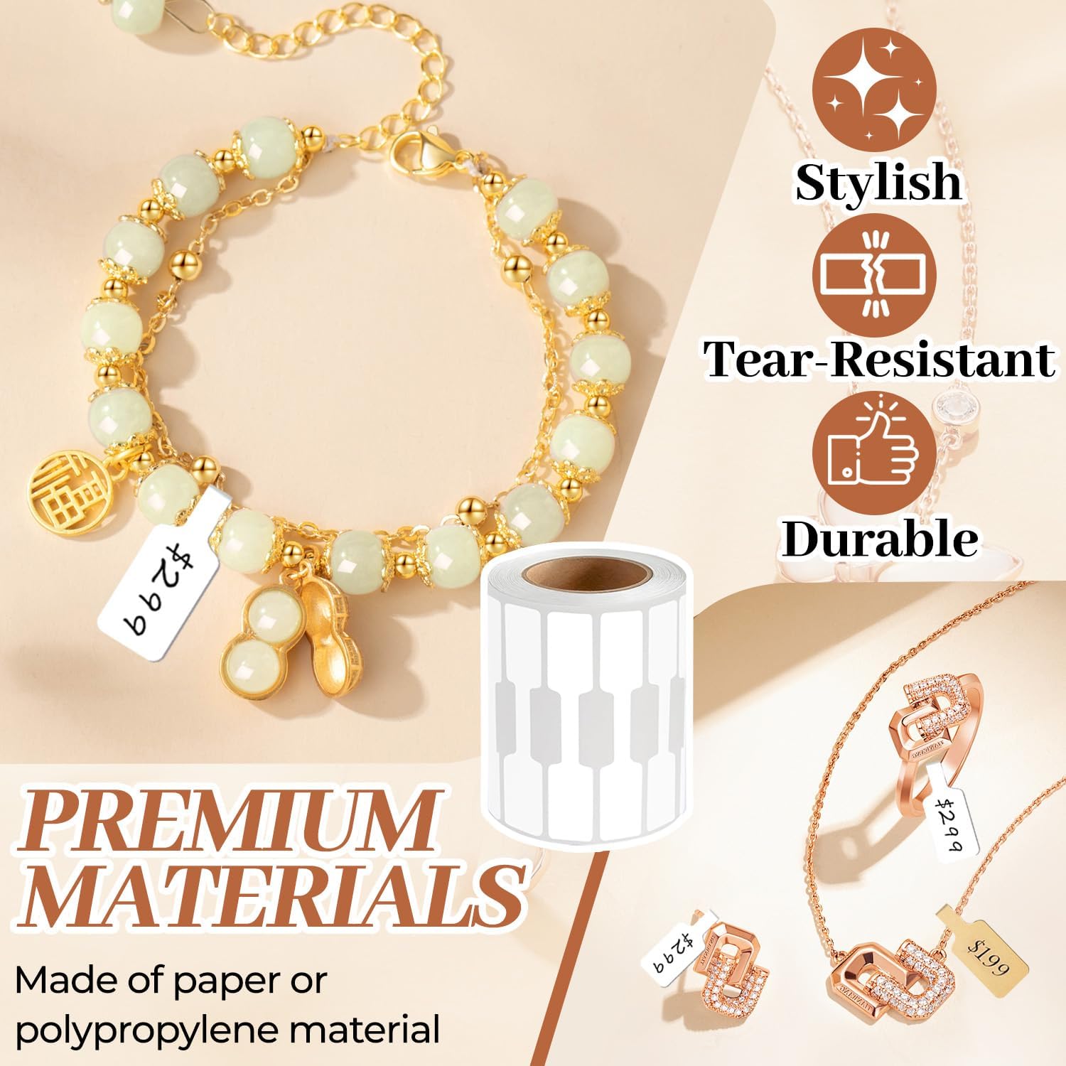 500PCS Roll Jewelry Price Tags,Self-Adhesive White Blank Jewelry Tags for Pricing,Labels Rectangle Shape Stickers Roll for Necklace Earring Bracelet Ring Price Identify (White) image 5