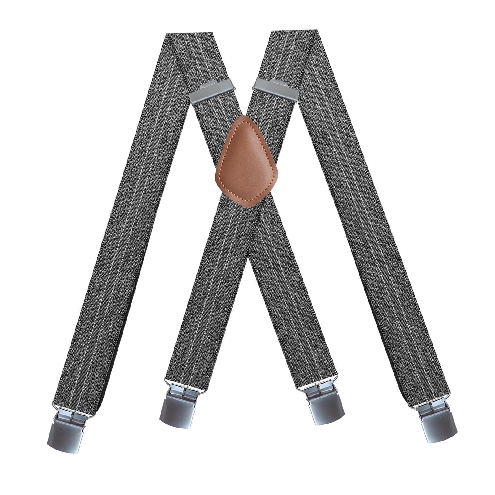 FABLOFT Suspender for Men Fashion Adjustable Braces for Formal Events Wedding Shorts Gray stripes-picture-29