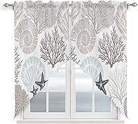 Vista 40 de Cenefa de amarre para ventanas, cortinas náuticas costeras de coral oceánico, cenefas con bolsillo para barra, tratamientos para ventanas