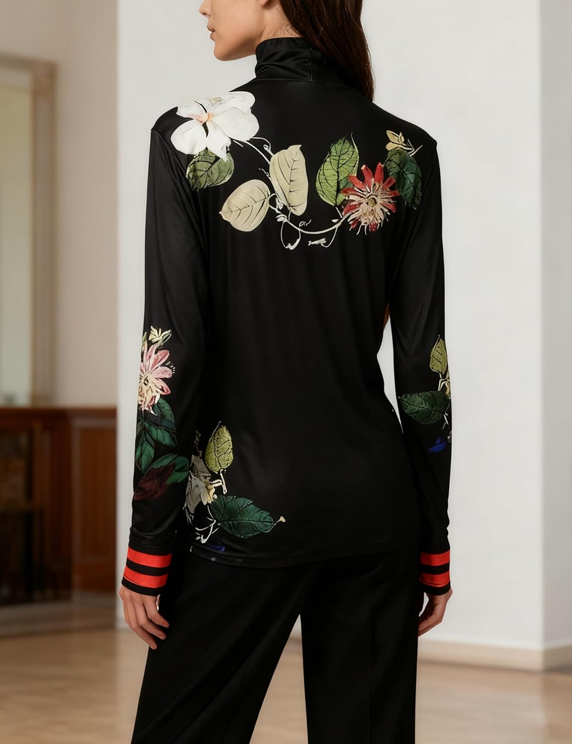 Women's Turtleneck Long Sleeve Tops Asymmetrical Split Hem Slim Fit High Neck T Shirt for Women Casual Top - Image 2