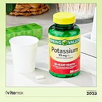 Vista 4 de Spring Valley Potassium Heart Health Dietary Supplement, 99 mg, 250 Count (8 Month Supply) + Exclusive VitaMax Vitamin Guide (2 Items)