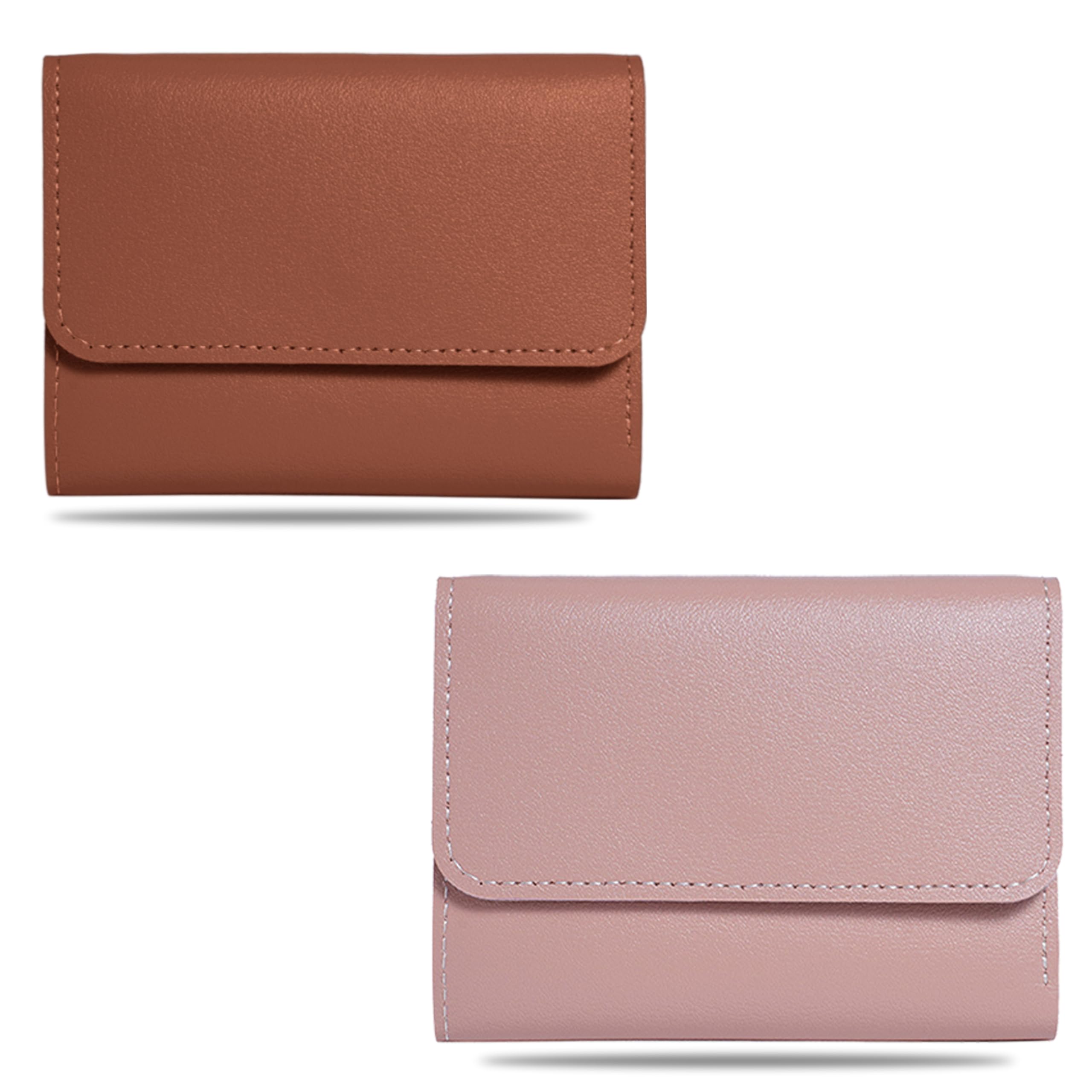 Kraptick Women s Wallet Stylish Compact Purse Clutch with Card & Coin Holder Debit Card Organizer, Travel Wallet & Money Organizer for Women with 7 Card Slots (Brown & Pink) (Combo of 2)