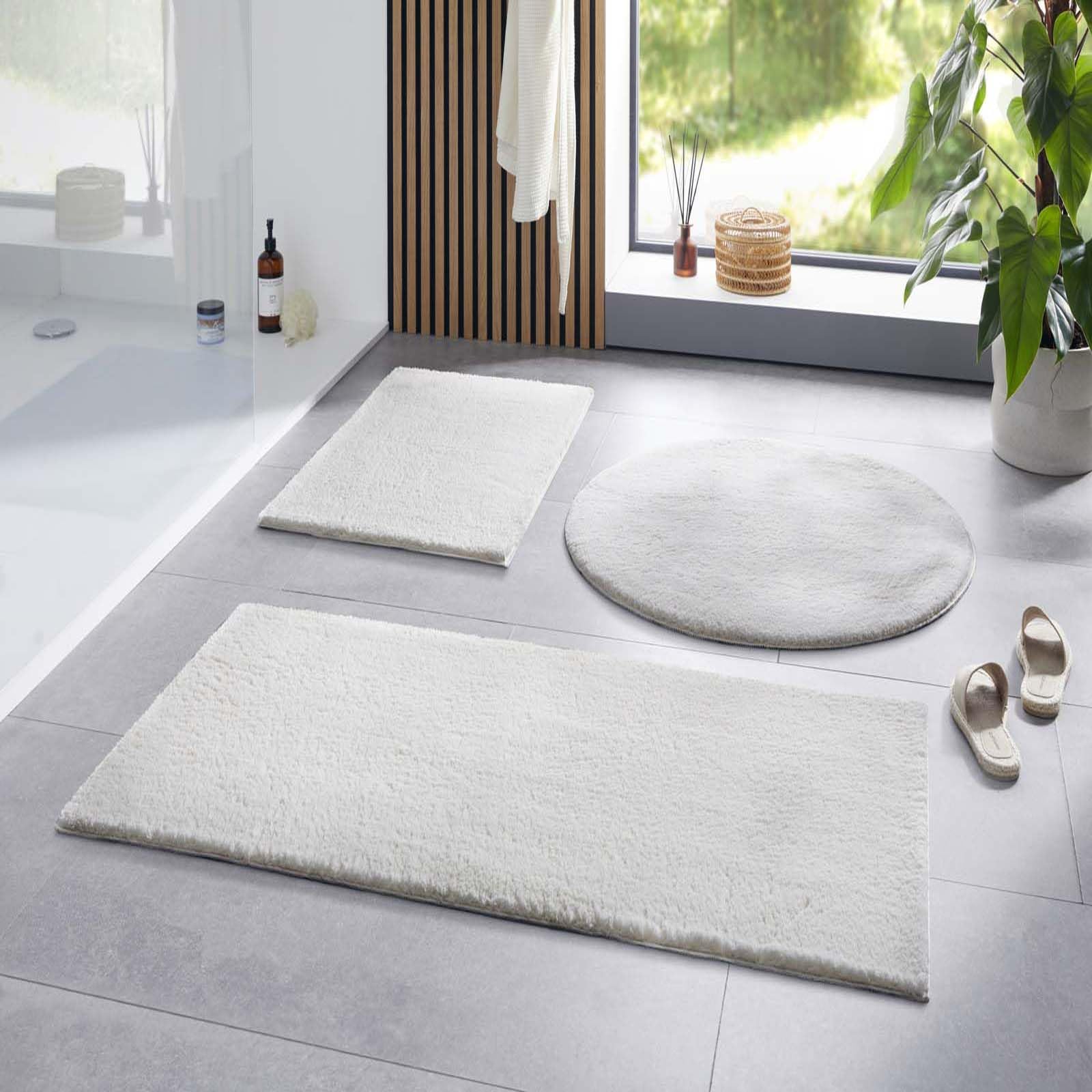 Taracarpet Badematte Fiona rutschfest waschbar Badezimmerteppich sehr weich und als Set kombinierbar Uni New Creme 080 cm rund