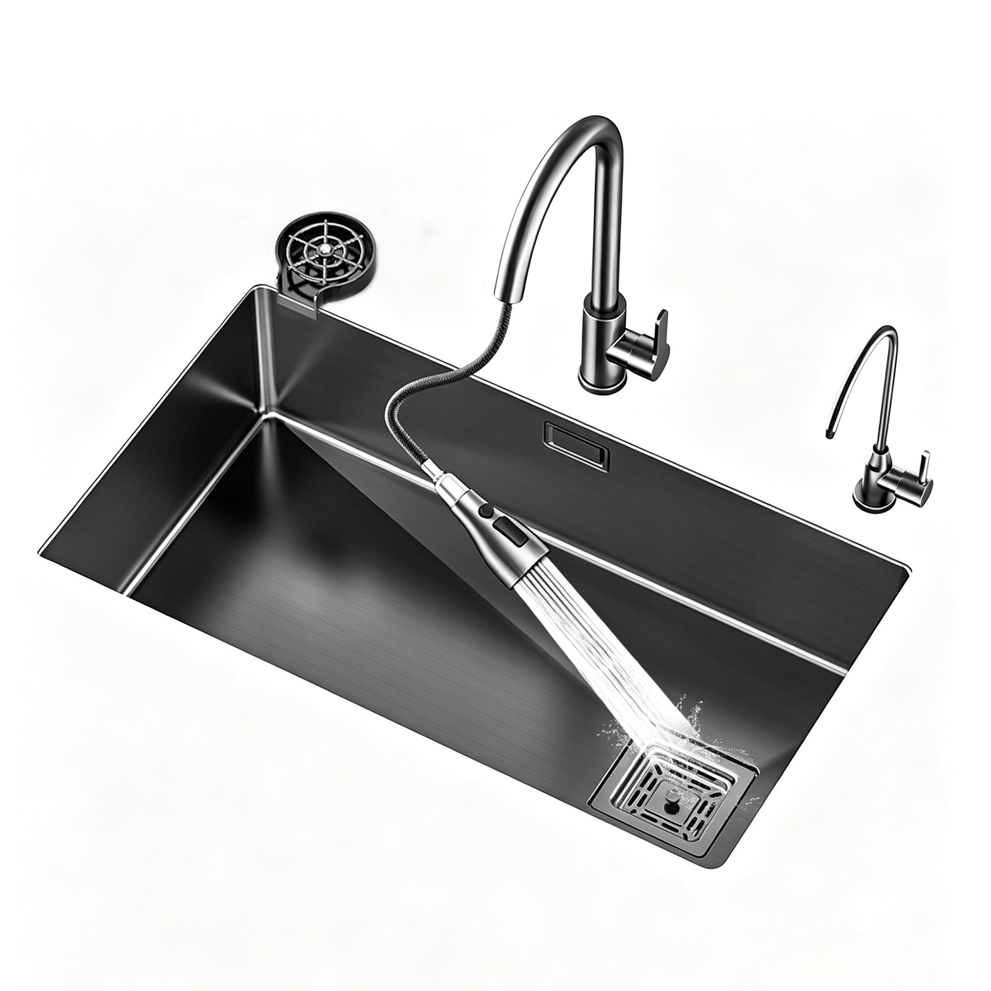 SC Kitchen Sink with Pull-Out Faucet, Hot and Cold Water Adjustment, Suitable for Restaurants Bars Cafes(60cm)