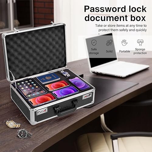 Miniatura 2 de Cajas de seguridad de 16.9 x 12.2 x 6.3 pulgadas, grandes, bolsas de almacenamiento portátiles con bloqueo con doble combinación, caja de bloqueo