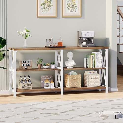 Miniatura 81 de LVB Mesa de sofá rústica, mesa consola de granja para sala de estar, mesa de entrada de pasillo con almacenamiento, mesa de entrada para vestíbulo,