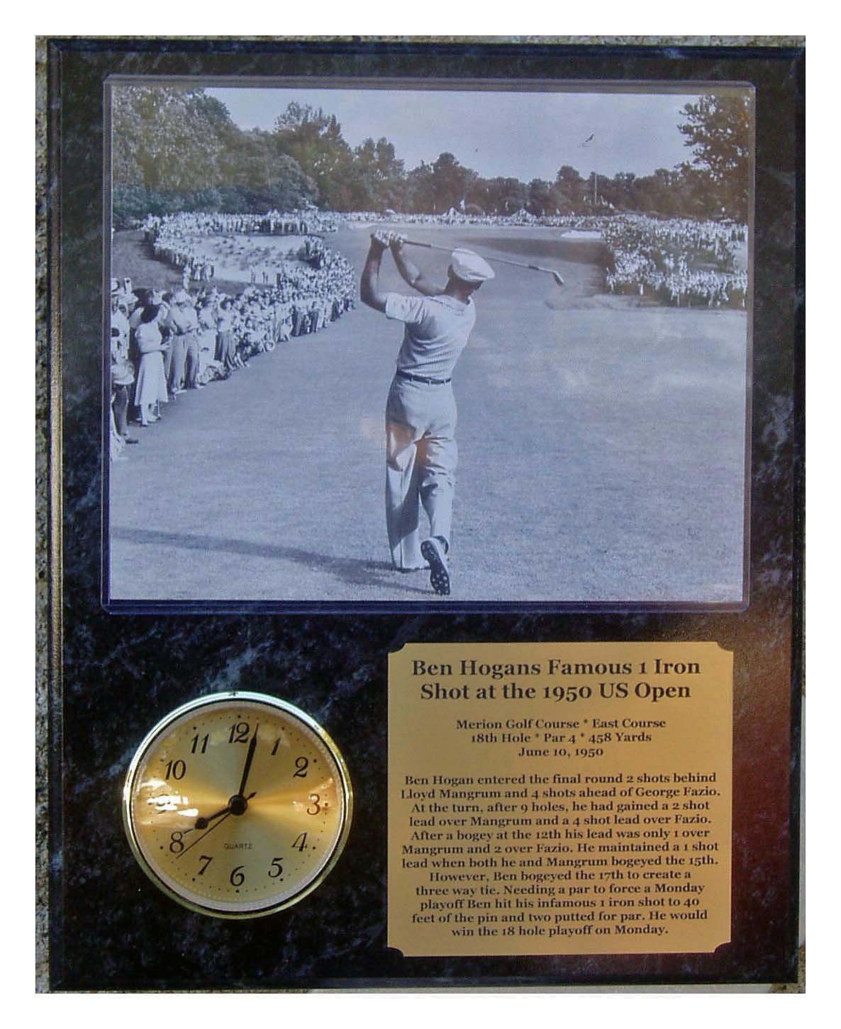 GFSF Ben Hogan 1950 US Open Famous 1 Iron Shot 8x10 Photo Clock Plaque with Descriptive Nameplate