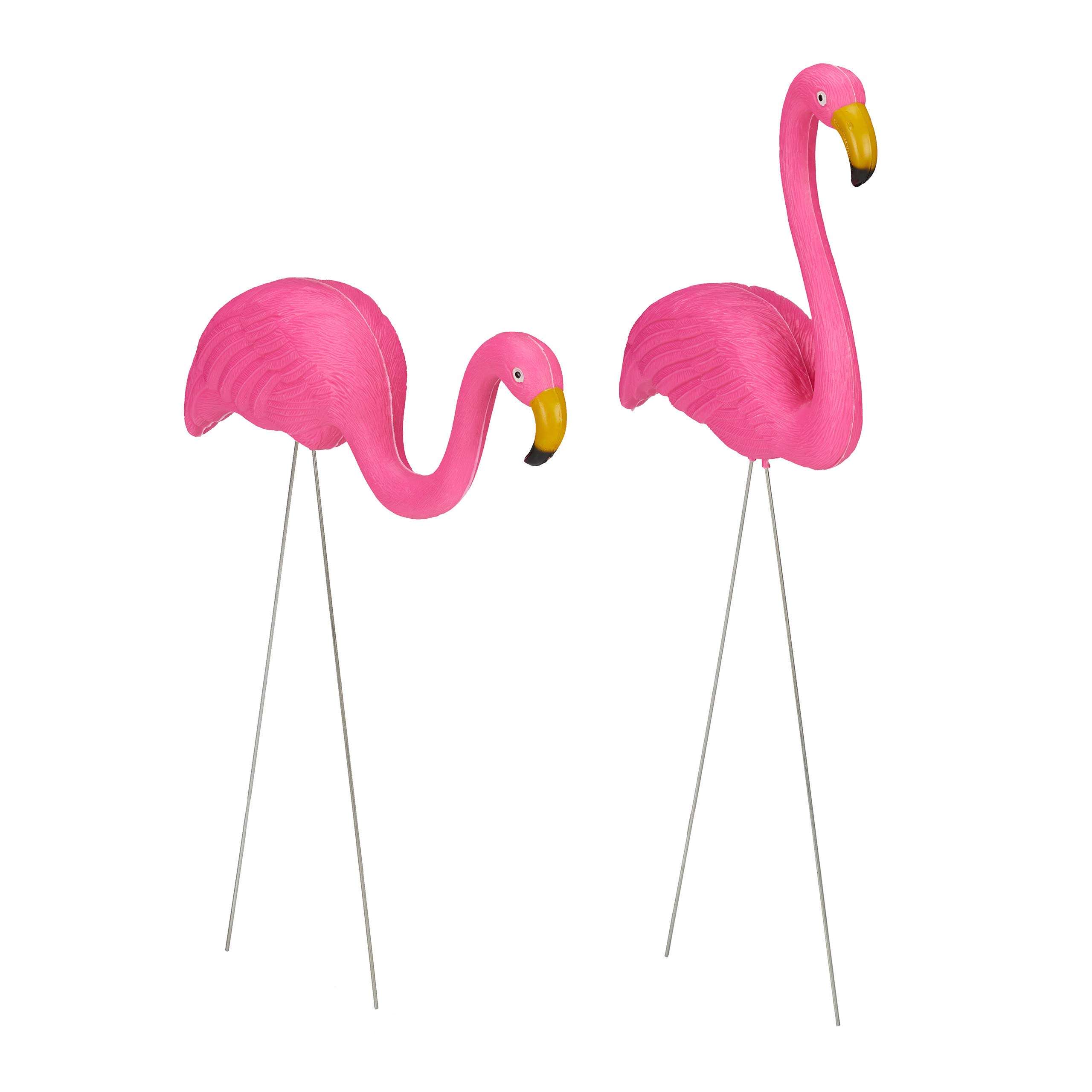 Relaxdays Fenicottero Decorativo, Set da 2, Arredo da Giardino, Fascino Tropicale, in Plastica e Metallo, 2 Misure, Pink