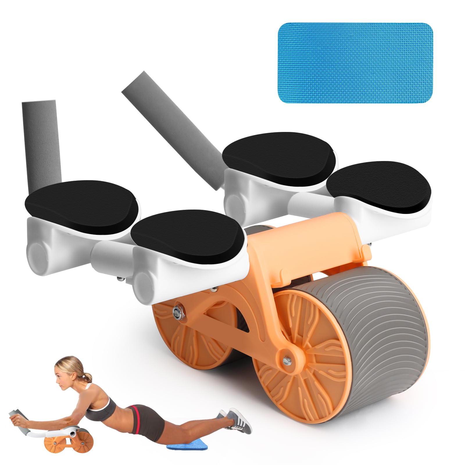 Rebound Aabdominal Wheel, Rullo per addominali, per addominali, per addominali, con supporto per gomiti, per uomini e donne, doppia ruota stabile