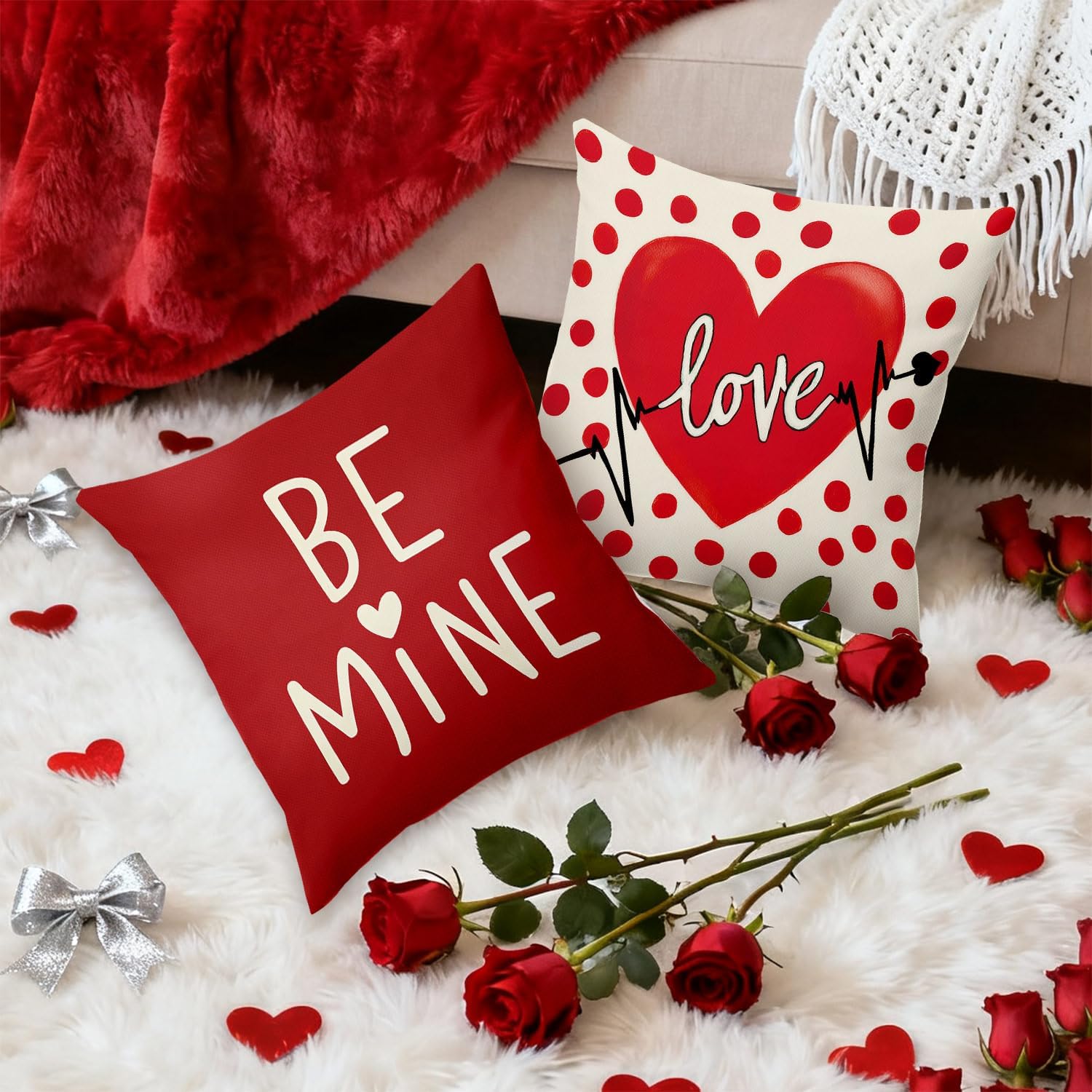 BBOLDIN Valentines Day Throw Pillow Covers 18x18, Red Polka Dot Heart Pillow Cases Set of 4, Love Holiday Cushion Covers Decorations for Sofa Couch Living Room - Image 7