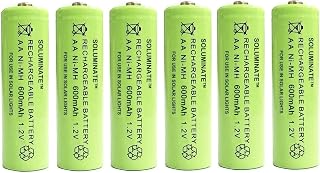 BuyaBattery 6 x Soluminate AA Solar Light Batteries (600mAh) Size AA 1.2V Rechargeable NiMH green cells for decorative solar lights