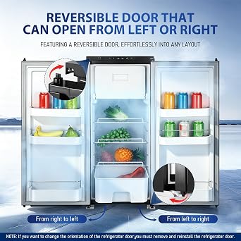 12 Volt RV Refrigerator(10F~47F),3.3 Cu.Ft (98QT) Dual Zone RV Fridge Freezer with APP Control&Reversible Door,Direct Hardwire Design,Triple Battery Protection Compressor Cooler for Camper/Boat/Yacht