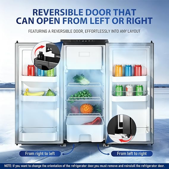 12 Volt RV Refrigerator(10F~47F),3.3 Cu.Ft (98QT) Dual Zone RV Fridge Freezer with APP Control&Reversible Door,Direct Hardwire Design,Triple Battery Protection Compressor Cooler for Camper/Boat/Yacht