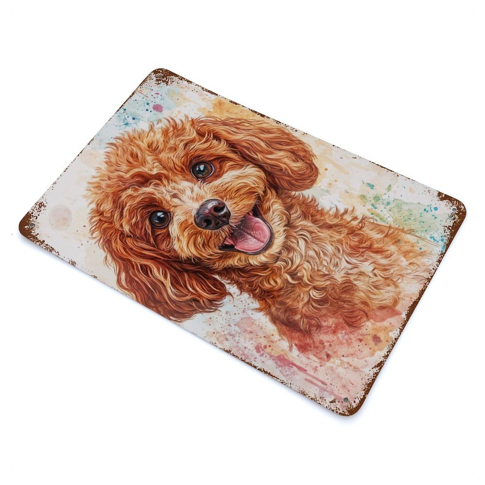 Smiling Poodle Portrait Aged Metal Wall Plaque 11.8"x7.9", Decorative Metal Wall Art for Garage, Pub Or Kitchen