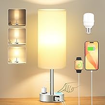 kakanuo Lampada da Comodino Touch Dimmerabile, Lampada da Tavolo con Porte USB-C+A+Presa, Paralume Bianco Base Argento, Abat Jour da Comodino per Camera da Letto Soggiorno Ufficio(Lampadina Inclusa)
