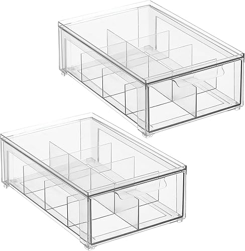 Miniatura 9 de mDesign Organizador de cocina y despensa de plástico con cajón dividido, contenedor apilable con 8 secciones para té y aperitivos, perfecto para