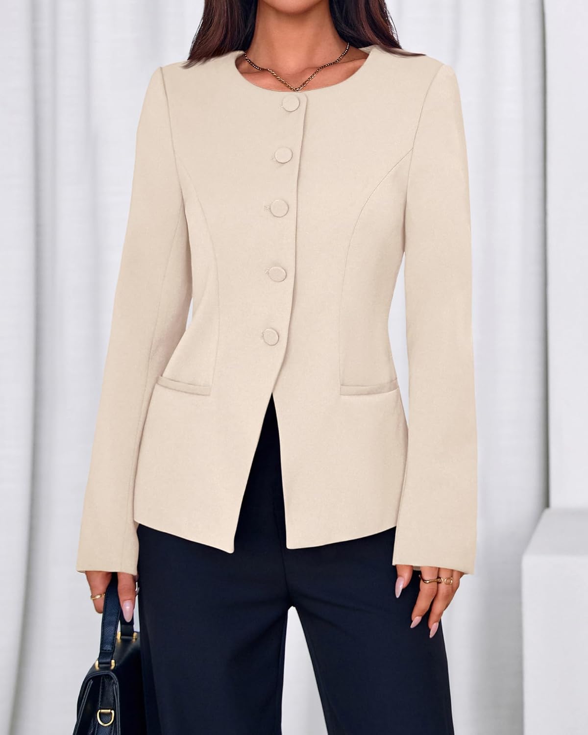 BTFBM Blazers for Women Business Casual Open Front Long Sleeve Button Work Office Suit Jackets Dressy Blazer Pockets - Image 8